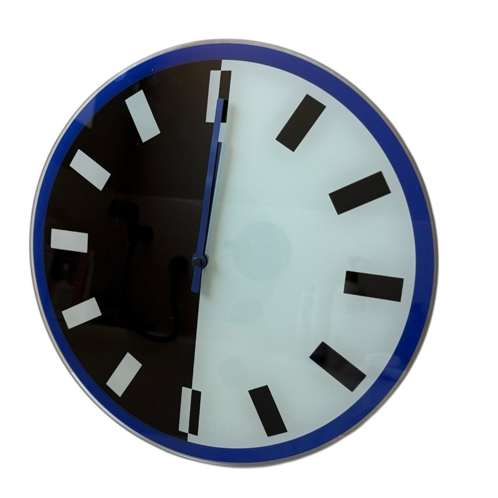 Vintage IKEA GLASS WALL CLOCK RETRO Space Age MCM Style White Black Blue